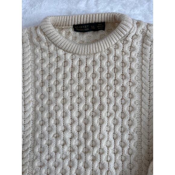 Blarney Woollen Mills Irish Aran Cable Knit Sweater 100% Merino Wool cream XL - Picture 3 of 16